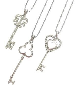 3 Key Crystal Silver Plated Necklaces Pendants Charm Chain NEW Y2K Accessory